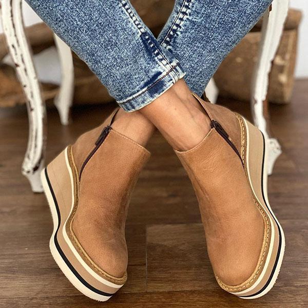 Kimemoda Women Solid Color Wedge Ankle Boots