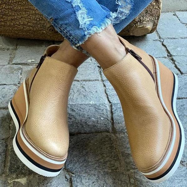 Kimemoda Women Solid Color Wedge Ankle Boots