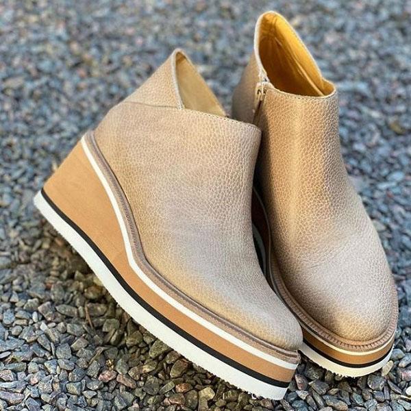 Kimemoda Women Solid Color Wedge Ankle Boots