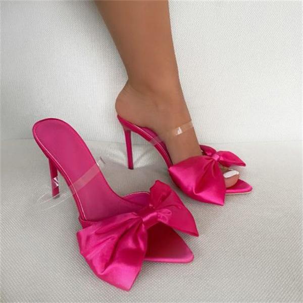 Kimemoda Womens  Pointed Toe Bowtie Stiletto Heels Clear Band Sandals