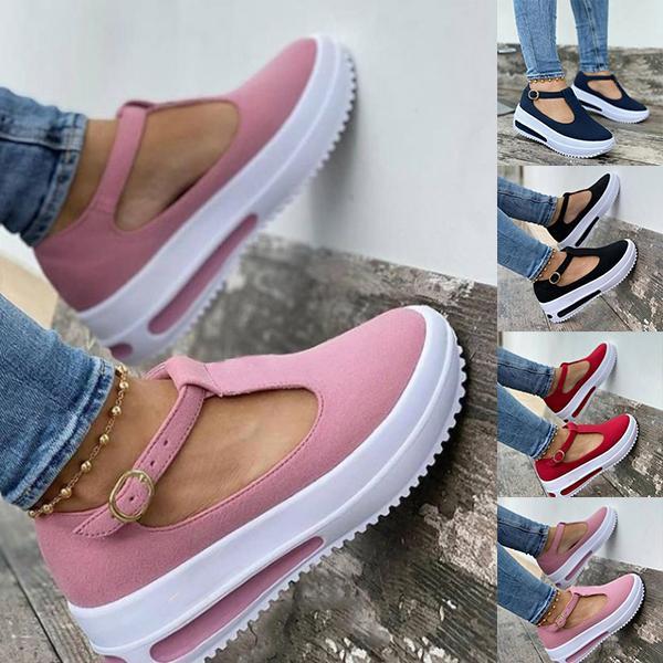 Kimemoda Womens White Platform T-Strap Ankle Buckled Sandals