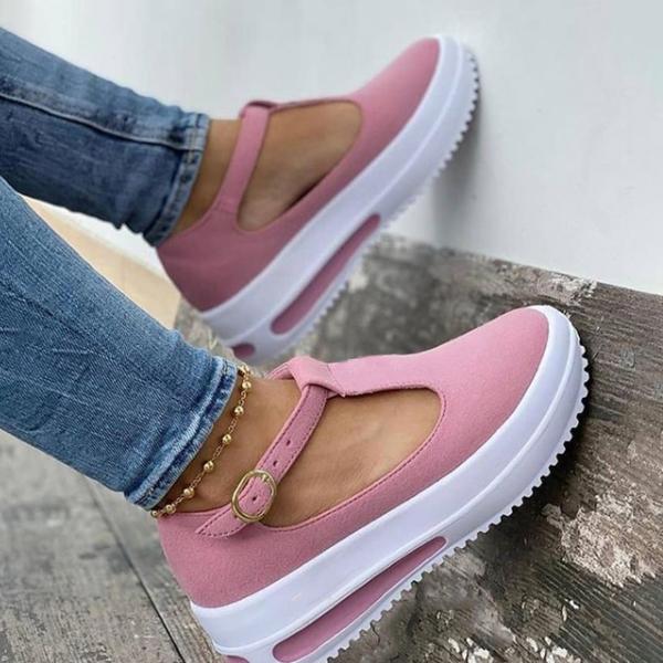 Kimemoda Womens White Platform T-Strap Ankle Buckled Sandals