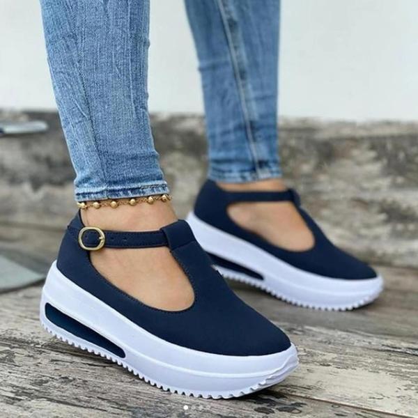 Kimemoda Womens White Platform T-Strap Ankle Buckled Sandals