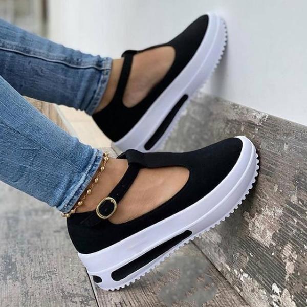 Kimemoda Womens White Platform T-Strap Ankle Buckled Sandals