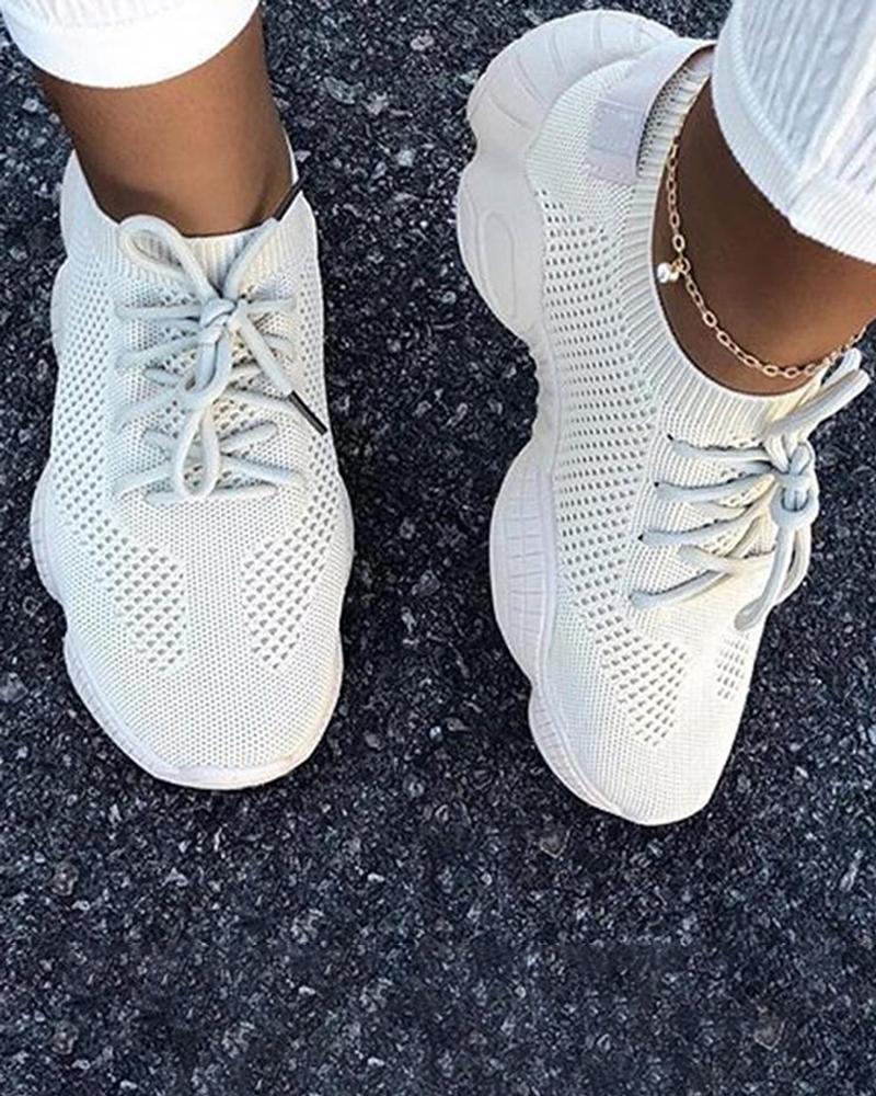 Kimemoda Breathable Solid Color Elastic Cuff Lace-up Comfortable Sneakers