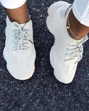 Kimemoda Breathable Solid Color Elastic Cuff Lace-up Comfortable Sneakers