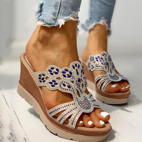 Kimemoda Womens Platform Wedge Casual Perforated Slip On Sandals