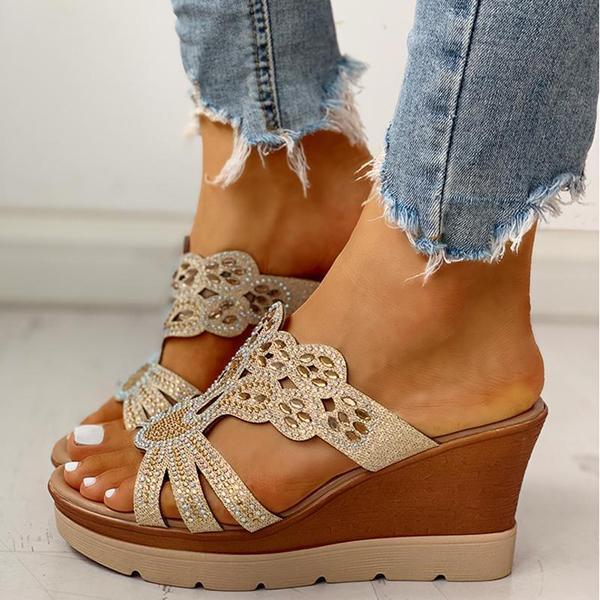 Kimemoda Womens Platform Wedge Casual Perforated Slip On Sandals