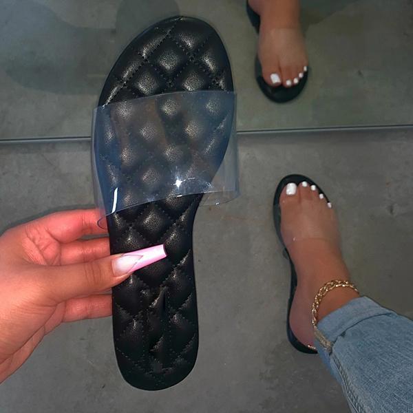 Kimemoda Womens Clear Strap Slides Slip on Flat Sandals