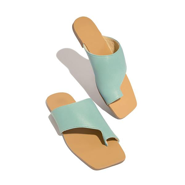 Kimemoda Mint Strap Toe Ring Slides Flat Slip On Sandals