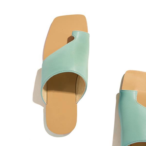 Kimemoda Mint Strap Toe Ring Slides Flat Slip On Sandals