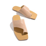 Kimemoda Mint Strap Toe Ring Slides Flat Slip On Sandals