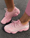 Kimemoda Breathable Solid Color Elastic Cuff Lace-up Comfortable Sneakers
