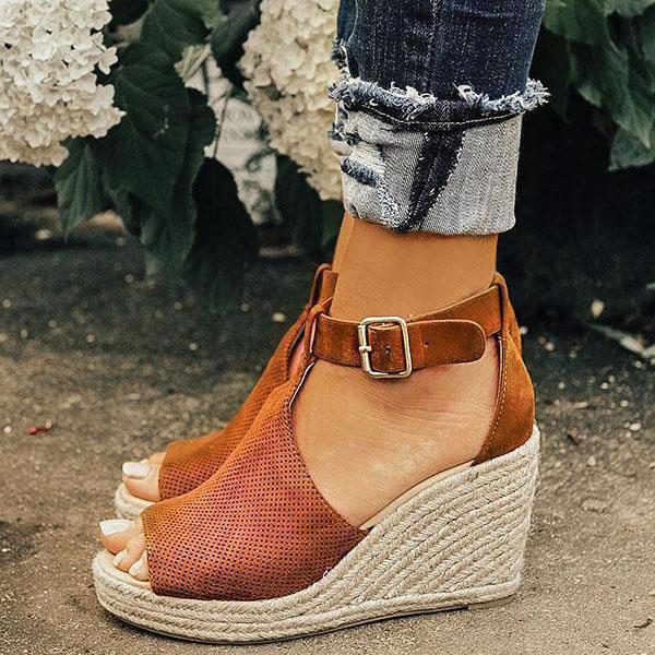 Kimemoda Womens Espadrille Wedges Adjustable Ankle Buckle Sandals