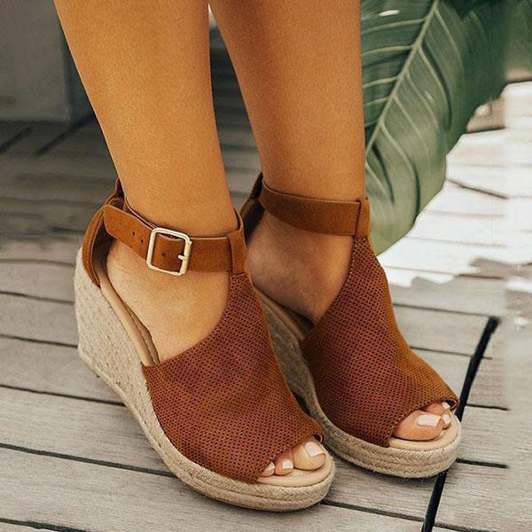 Kimemoda Womens Espadrille Wedges Adjustable Ankle Buckle Sandals