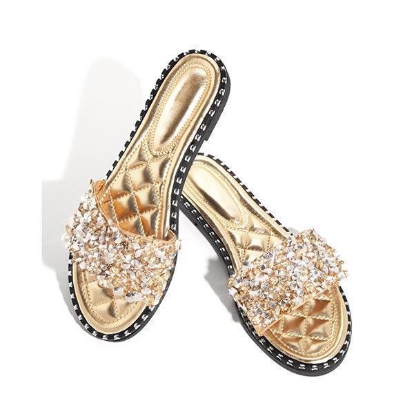 Kimemoda Casual Slides Beaded Flat Sandals