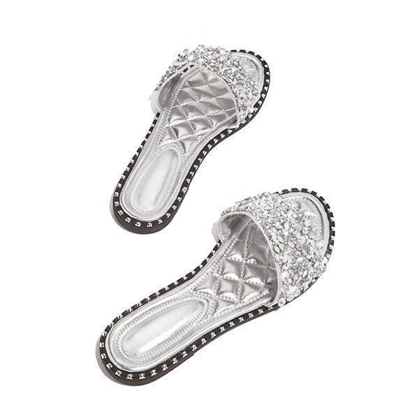 Kimemoda Casual Slides Beaded Flat Sandals