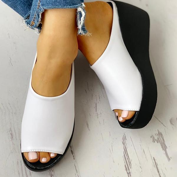 Kimemoda Womens Platform Peep Toe Slides Slip-on Wedge Sandals