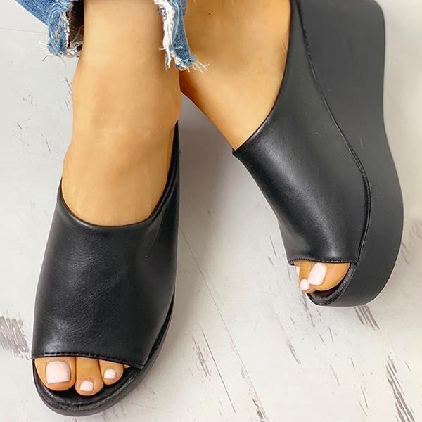 Kimemoda Womens Platform Peep Toe Slides Slip-on Wedge Sandals