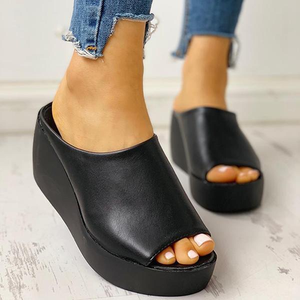 Kimemoda Womens Platform Peep Toe Slides Slip-on Wedge Sandals