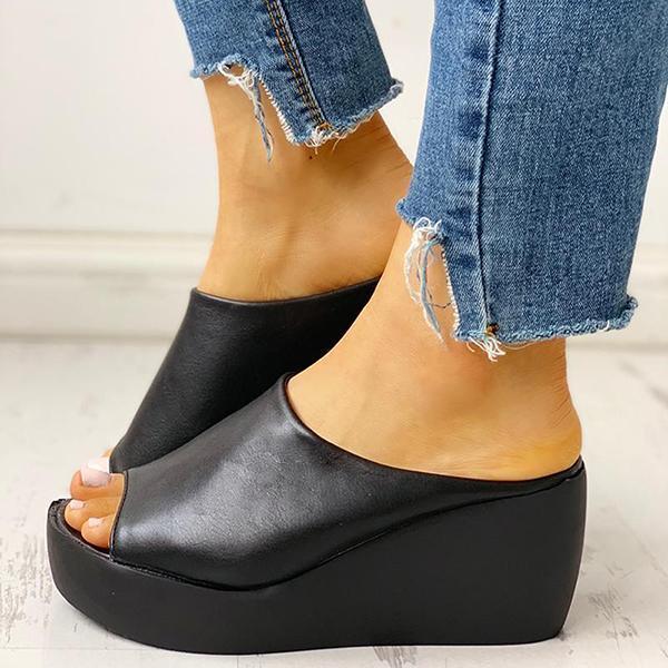 Kimemoda Womens Platform Peep Toe Slides Slip-on Wedge Sandals