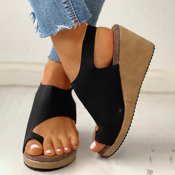 Kimemoda Womens Toe Ring Cutout Slingback Ankle Buckle Wedge Sandals