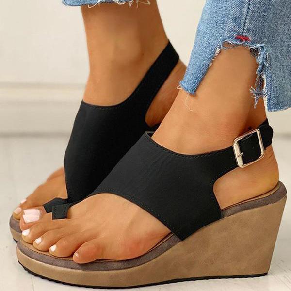 Kimemoda Womens Toe Ring Cutout Slingback Ankle Buckle Wedge Sandals