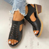 Kimemoda Peep Toe Cutout Zipper Chunky Heeled Sandals