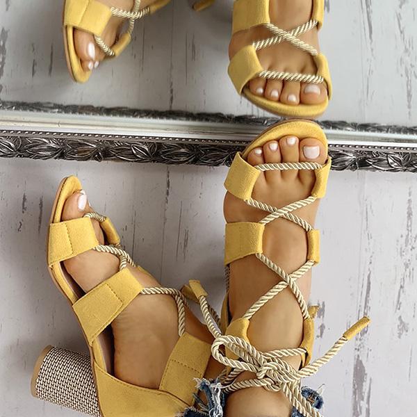 Kimemoda Colourblock Lace-up Sandals Chunky Block Heel Open Toe Sandals