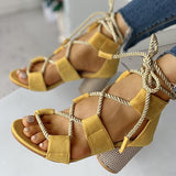 Kimemoda Colourblock Lace-up Sandals Chunky Block Heel Open Toe Sandals