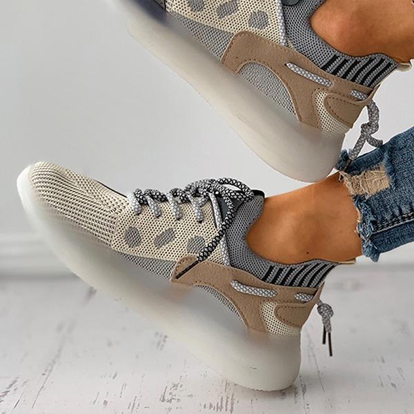 Kimemoda Womens All Season Colorblock Lace-Up Breathable Knit Casual Sneakers