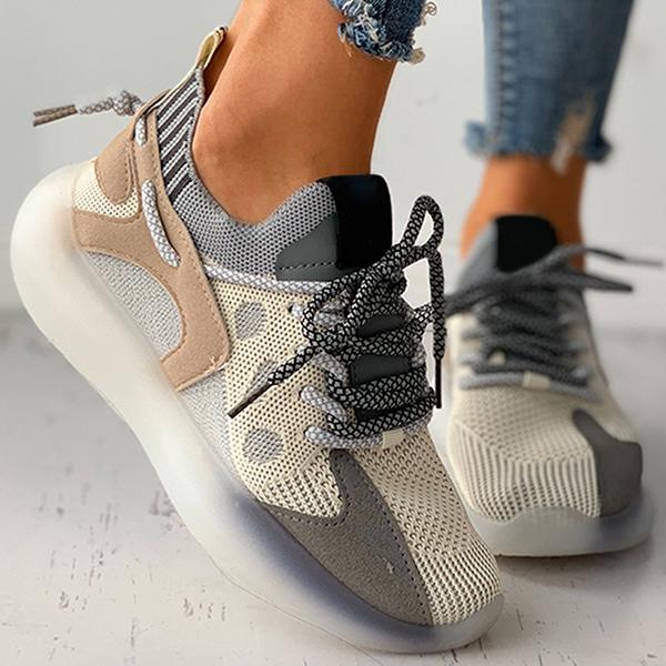 Kimemoda Womens All Season Colorblock Lace-Up Breathable Knit Casual Sneakers