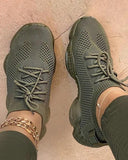 Kimemoda Breathable Solid Color Elastic Cuff Lace-up Comfortable Sneakers