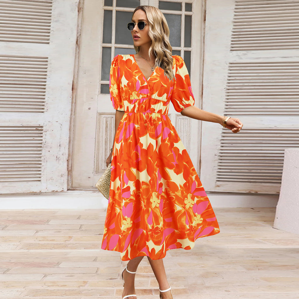 Women's V-neck Bohemian print Dresses