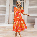 Women's V-neck Bohemian print Dresses