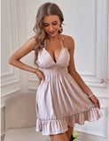 Women's Deep V Suspender Ruffled Edge Parallel Ruffled Backless Sexy Dresses