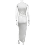 Women's Summer Sexy Fashion Round Neck Dress Pleated Hip-Wrapped Slim Slit Long Dresses