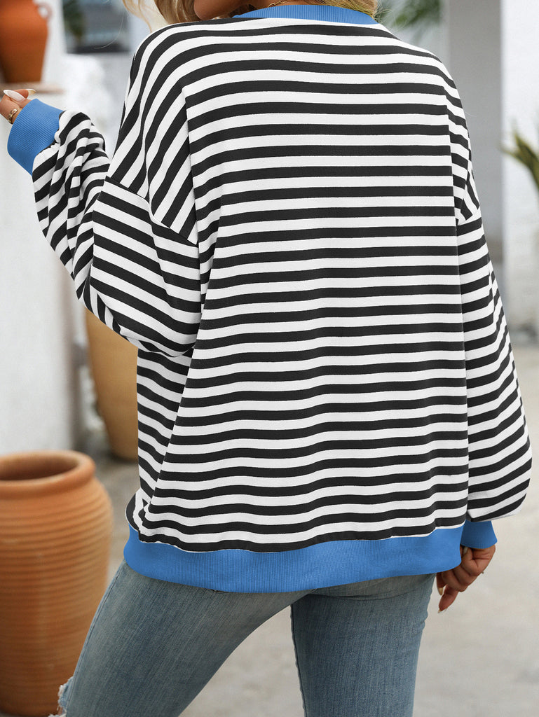 Women's Colorful Striped Crew Neck Loose Sweatshirts