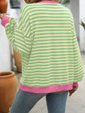 Women's Colorful Striped Crew Neck Loose Sweatshirts