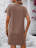 Women's Summer Casual Contrast Color Twist Striped Short Sleeve Pocket Dresses