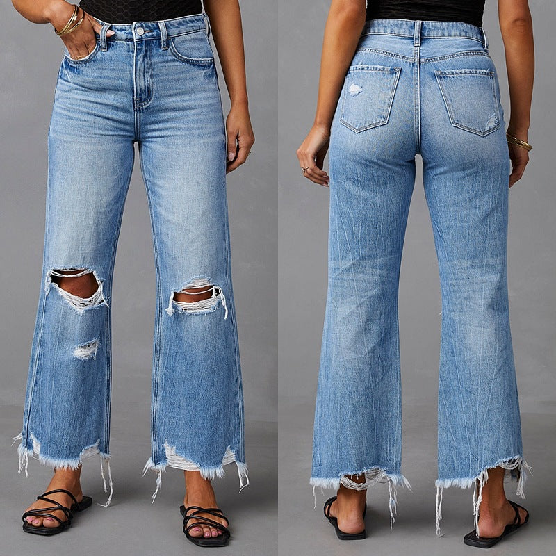 Womens Flare Waisted Wide Leg Baggy Stretch Boyfriend Denim Jeans