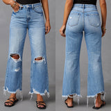 Womens Flare Waisted Wide Leg Baggy Stretch Boyfriend Denim Jeans