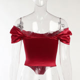 Women's Summer Fishbone Waist Tube Top Satin Off Shoulder Tops