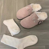 Kimemoda Women's Suede Thick-soled Fur Shoes Birkenstock Fur Slippers