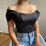 Women's Summer Fishbone Waist Tube Top Satin Off Shoulder Tops