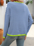 Women's Clothing Crew Neck Striped Contrasting Color Long-Sleeved Casual Sweater