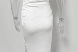 Women's Summer Sexy Fashion Round Neck Dress Pleated Hip-Wrapped Slim Slit Long Dresses