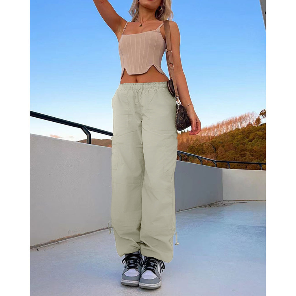 Women's Loose Strap Multi-Pocket Straight Cargo Casual Pants