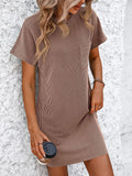 Women's Summer Casual Contrast Color Twist Striped Short Sleeve Pocket Dresses