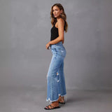 Womens Flare Waisted Wide Leg Baggy Stretch Boyfriend Denim Jeans
